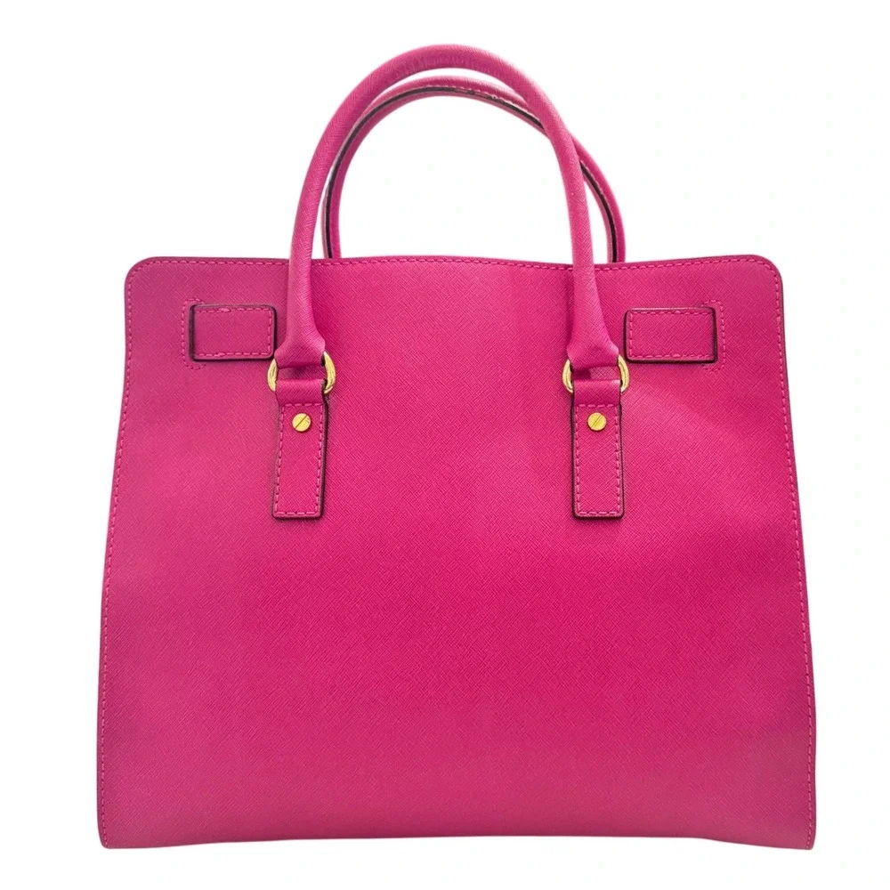 Michael Kors Hamilton Satchel Womens Large Fuchsia Pink Padlock Chain Bag - Picture 3 of 16